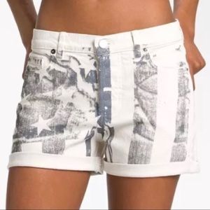 Haute Hippie Distressed Flag Button Fly Denim Cuffed Shorts Size 24